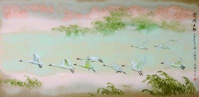 陳軍、傅長(zhǎng)敏合作作品：高溫色釉綜合裝飾瓷板《鄱湖之歌》
